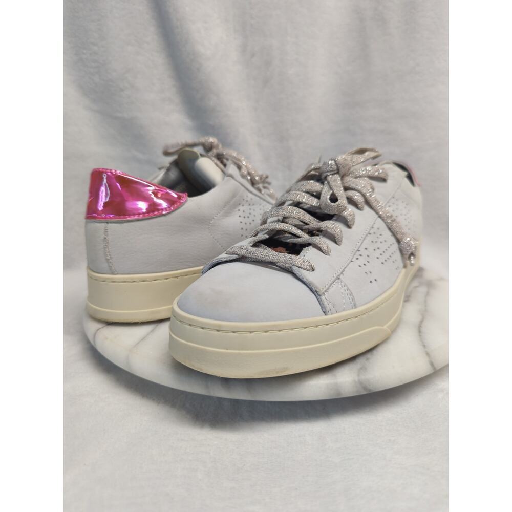 P448 John White‎ Leather Glitter Pink Heel Sneakers Women's Size 41